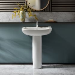 Milano Longton - Modern 600mm Basin with Full Pedestal (1 Tap Hole)