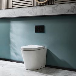 Milano Rivington - White Modern Round Back to Wall Toilet with Soft Close Seat