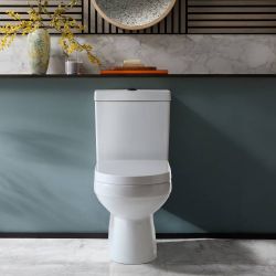 Milano Ballam - Modern S-Trap Close Coupled Toilet with Soft Close Seat - Choice of Flush Button Finish