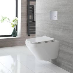 Milano Farington - White Modern Square Wall Hung Rimless Toilet with Soft Close Seat