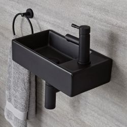 Milano Nero - Black Modern Rectangular Wall Hung Basin - 400mm x 220mm (1 Tap-Hole)