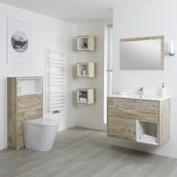 Milano Bexley - Light Oak Modern 800mm Open Shelf Vanity Unit, WC Unit and Rivington Back to Wall Pan