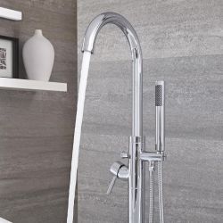 Milano - Modern Round Freestanding Bath Shower Mixer Tap with Hand Shower - Choice of Finish