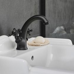 Milano Elizabeth - Traditional Crosshead Mono Basin Mixer Tap - Black