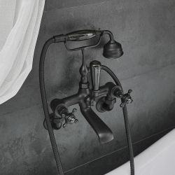 Milano Elizabeth - Traditional Wall Mounted Crosshead Bath Shower Mixer Tap - Black