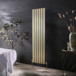 Milano Alpha - Flat Panel Vertical Designer Radiator - Single Panel - 1600mm x 450mm - Brushed Brass