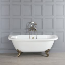 Milano Richmond - White Traditional Back to Wall Freestanding Bath with Brushed Gold Feet - 1685mm x 780mm