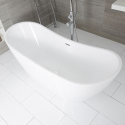 Milano Overton - White Modern Oval Double-Ended Freestanding Bath - 1830mm x 710mm - Choice of Overflow Finish