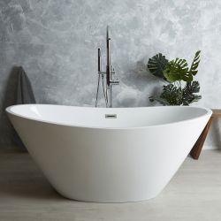 Milano Irwell - White Modern Oval Double-Ended Freestanding Slipper Bath - Choice of Size and Overflow Finish
