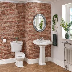 Milano Windsor - Traditional Close Coupled Toilet and 1 Tap-Hole Pedestal Basin Set