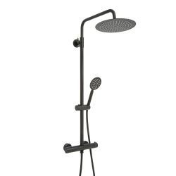 Milano Nero - Modern Thermostatic Bar Shower Valve with Round Shower Head and Hand shower - Black