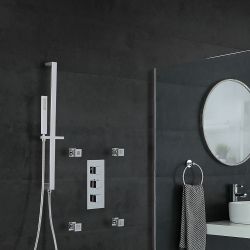 Milano Arvo - Chrome Thermostatic Shower with Hand Shower, Body Jets and Riser Rail (2 Outlet)
