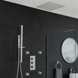 Milano Arvo - Chrome Thermostatic Shower with Diverter, Recessed Shower Head, Hand Shower, Body Jets and Riser Rail (3 Outlet)