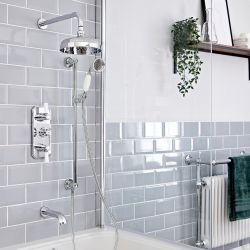 Milano Elizabeth - Chrome and White Traditional Thermostatic Shower with Diverter, Shower Head, Bath Spout and Riser Rail (3 Outlet)