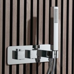 Milano Arvo - Modern Square Twin Diverter Thermostatic Shower Valve with Hand Shower - Chrome