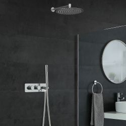 Milano Mirage - Chrome Thermostatic Shower with Diverter, Wall Mounted Shower Head and Hand Shower (2 Outlet)