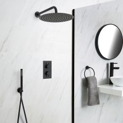 Milano Nero - Black Twin Diverter Concealed Valve with 300mm Round Head and Hand Shower (2 Outlet)
