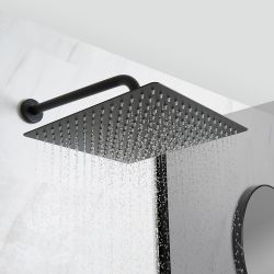 Milano Nero - Black Thermostatic Shower with Diverter, Square Shower Head and Hand Shower (2 Outlet)