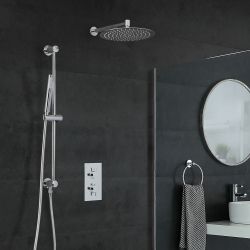 Milano Mirage - Chrome Thermostatic Shower with Diverter, Shower Head, Hand Shower and Riser Rail (2 Outlet)
