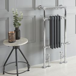 Milano Elizabeth - Anthracite Traditional Dual Fuel Heated Towel Rail - 930mm x 450mm - Choice of Wi-Fi Thermostat and Cable Cover