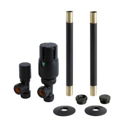 Milano - Modern Thermostatic Angled Radiator Valve and Pipe Set - Black