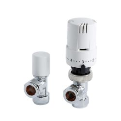 Milano - White Thermostatic Angled Radiator Valves (Pair)