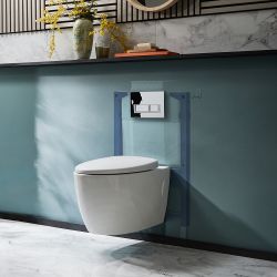 Milano Altham - White Modern Rimless Wall Hung Toilet with Short Wall Frame - Choice of Flush Plate