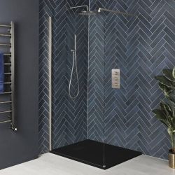 Milano Hunston - Brushed Nickel Walk-In Shower Enclosure with Slate Effect Tray - Choice of Sizes