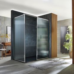 Milano Florence - Fluted Glass Chrome Framed Corner Walk-In Shower Enclosure with Slate Tray - Choice of Sizes
