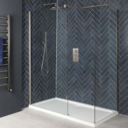Milano Hunston - Brushed Nickel Corner Walk-In Shower Enclosure with Tray - Choice of Sizes