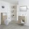 Milano Bexley - Light Oak Modern 600mm Open Shelf Vanity Unit, WC Unit, Rivington Pan, Three Storage Units and Mirror