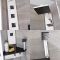 Milano Astley - Modern Corner Thermostatic Shower Tower Panel with Large Shower Head, Hand Shower, Body Jets and Shelf - Chrome and Black