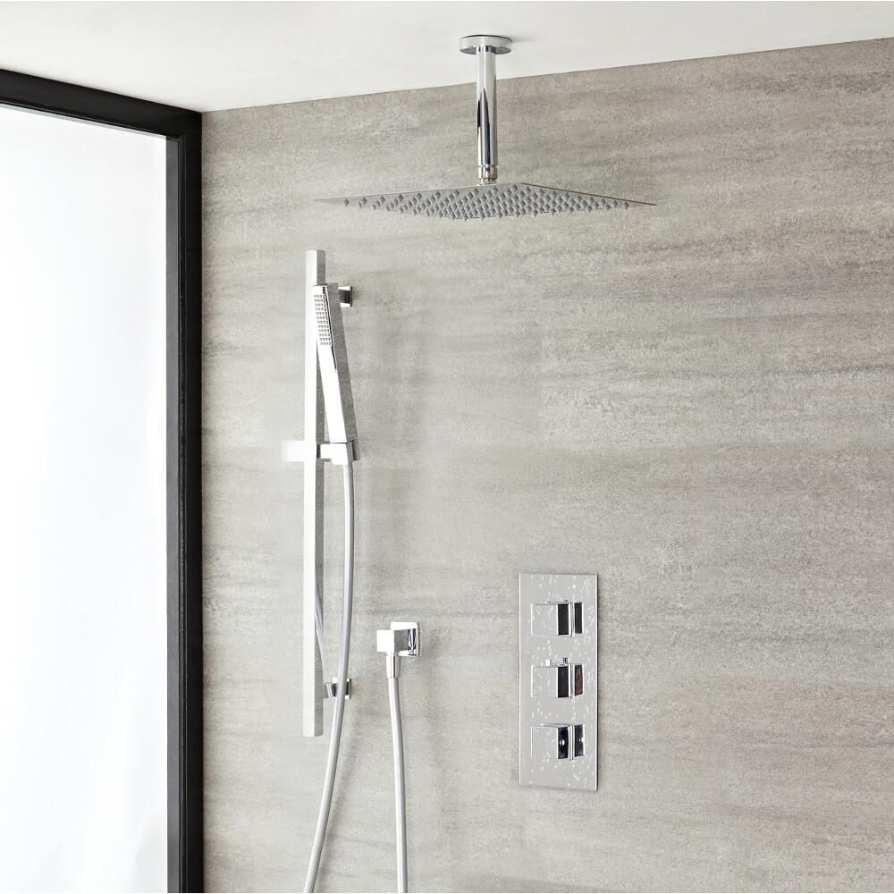 Milano Arvo - Chrome Thermostatic Shower with 300mm Ceiling Shower Head, Hand Shower and Riser Rail (2 Outlet)