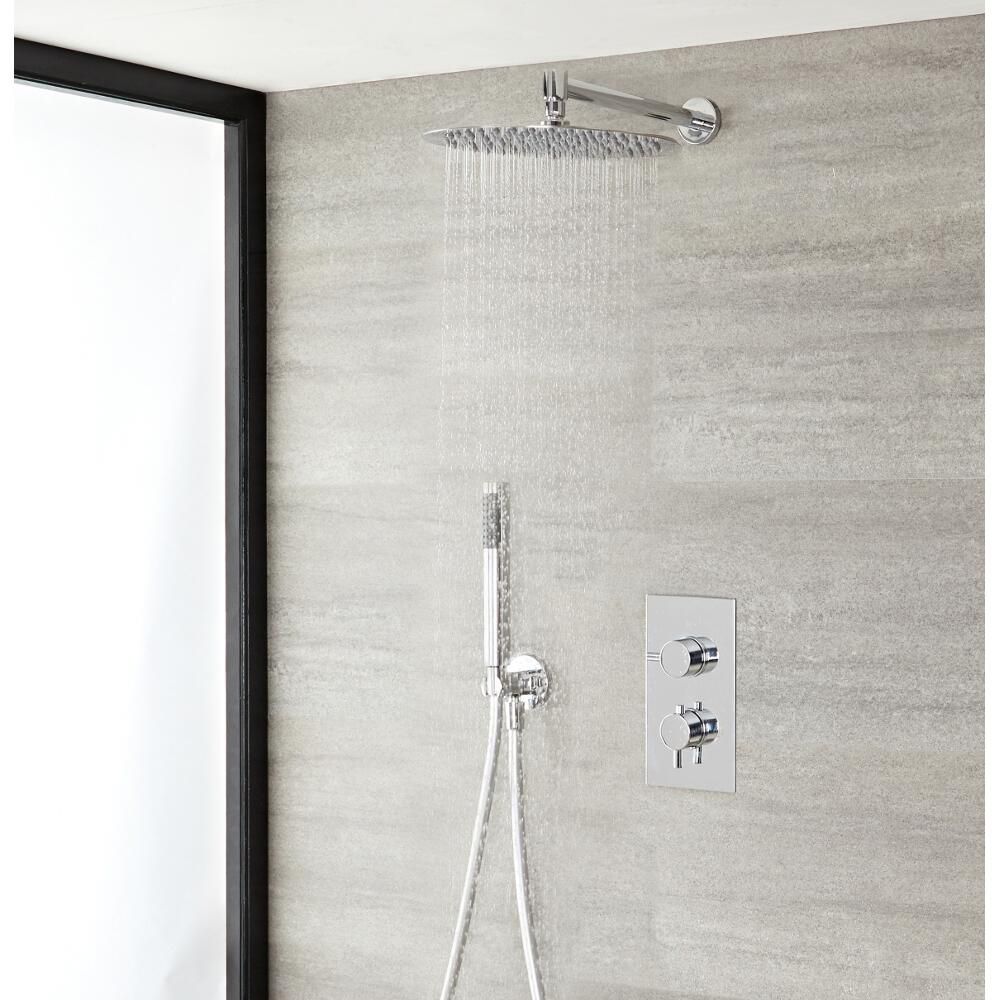 Milano Mirage - Chrome Thermostatic Shower with Diverter, Shower Head and Hand Shower (2 Outlet)
