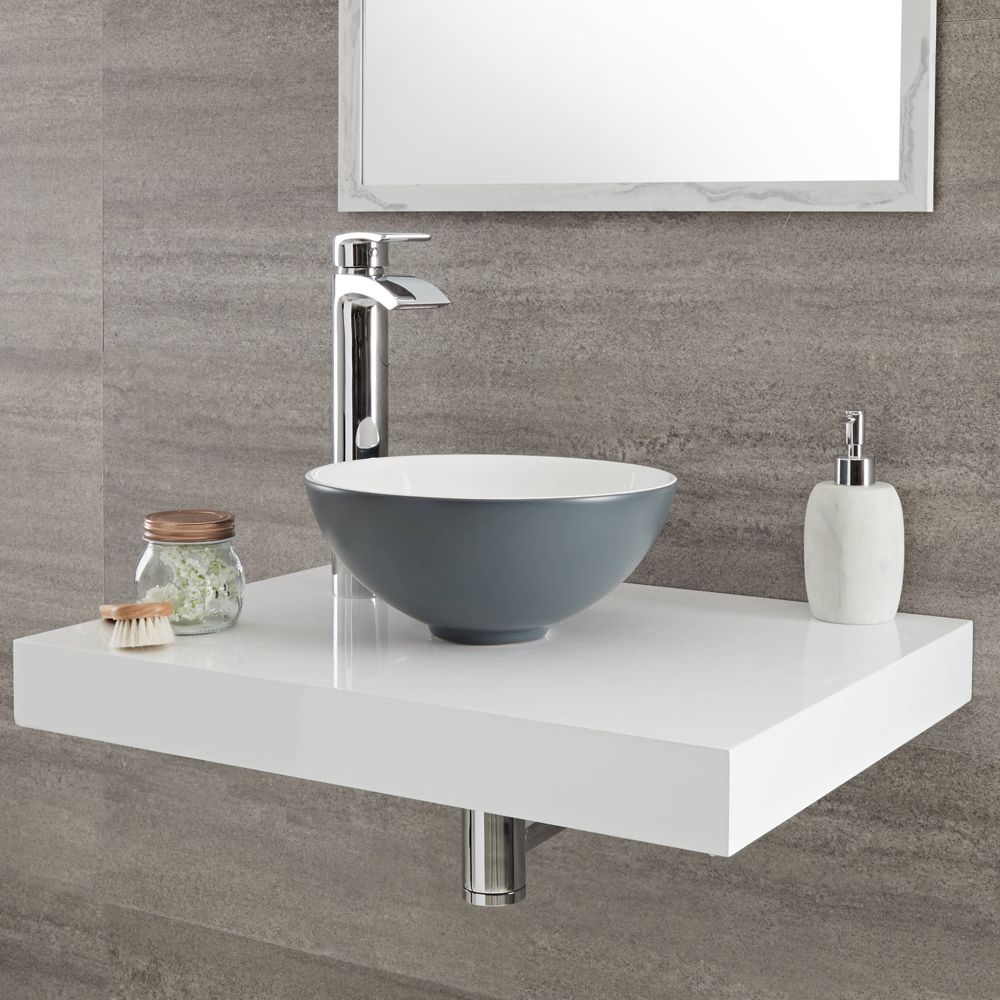 280mm Round Ceramic Counter Top Basin - Stone Grey