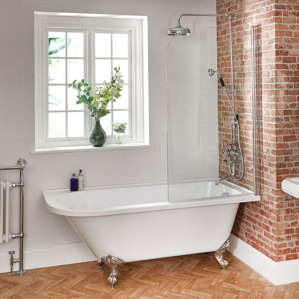Milano Legend - White Traditional Freestanding Corner Shower Bath with Screen - 1685mm x 750mm - Choice of Feet and Left/Right Hand Options