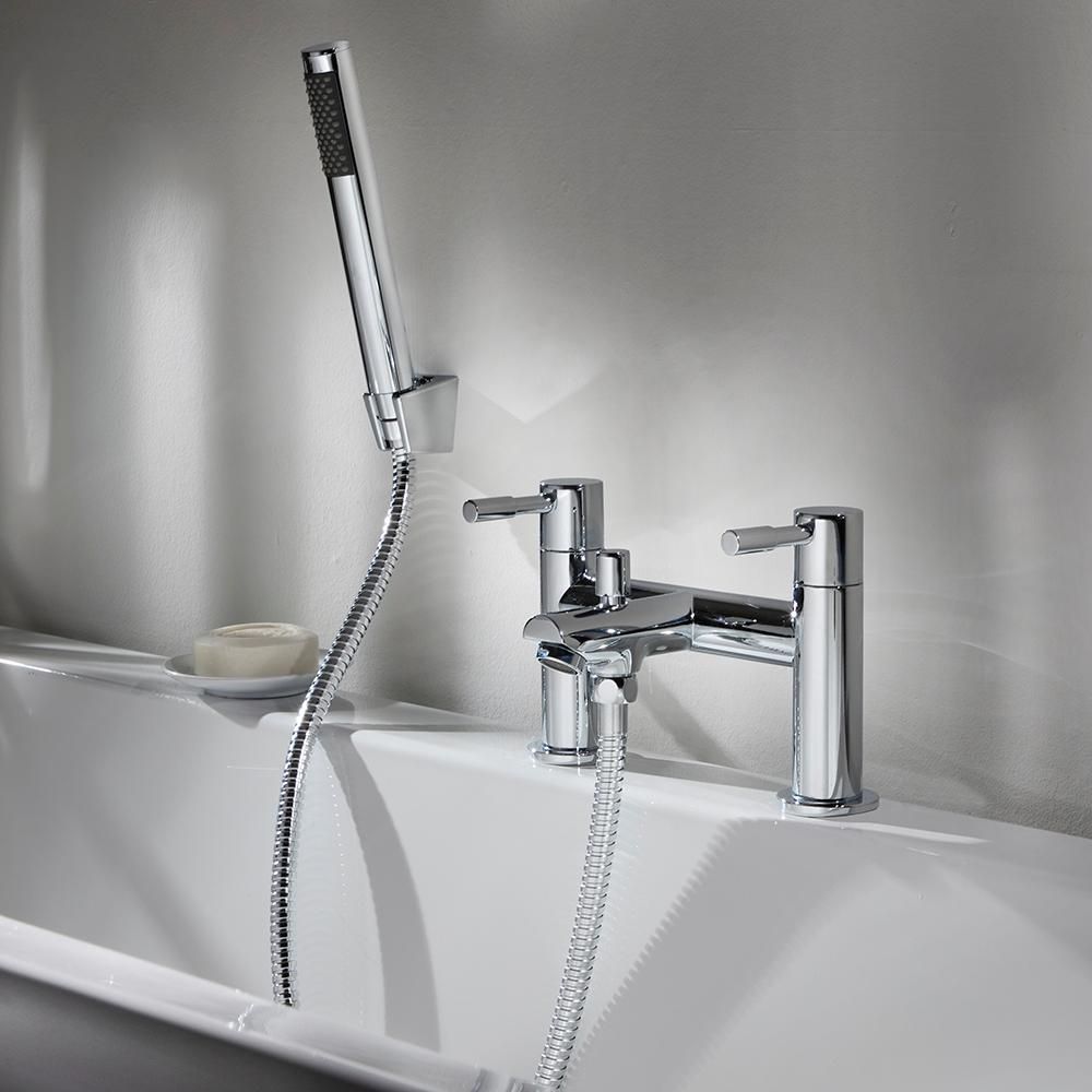 Milano Mirage - Modern Deck Mounted Bath Shower Mixer Tap with Hand Shower - Chrome
