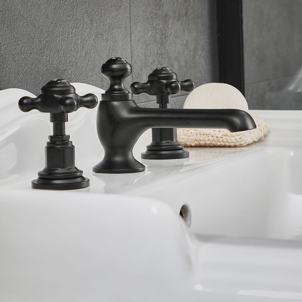 Milano Elizabeth - Traditional 3 Tap-Hole Crosshead Basin Mixer Tap - Black