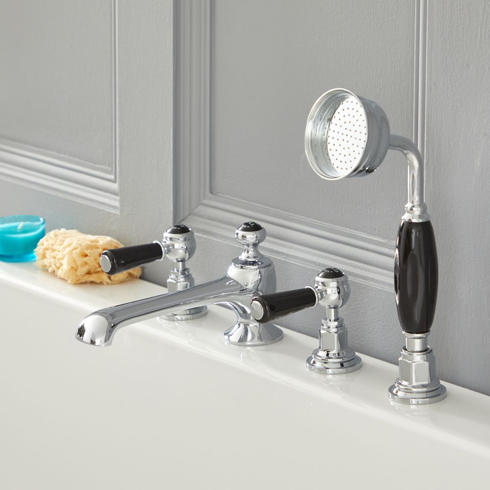 Milano Elizabeth - Traditional 4 Tap-Hole Lever Bath Shower Mixer Tap - Chrome and Black