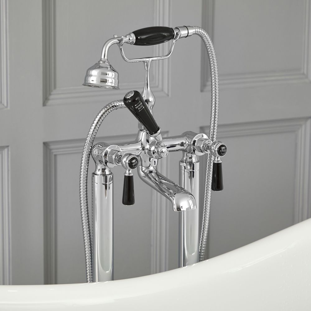 Milano Elizabeth - Traditional Freestanding Lever Bath Shower Mixer Tap with Hand Shower - Chrome and Black
