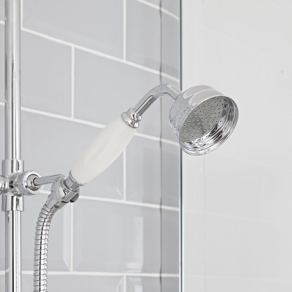 Milano Elizabeth - Chrome and White Traditional Triple Exposed Thermostatic Shower with Grand Rigid Riser Rail (2 Outlet)