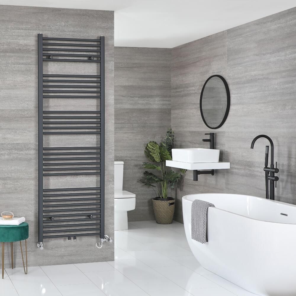 Milano Neva - Dual Fuel Anthracite Heated Towel Rail - Choice of Size