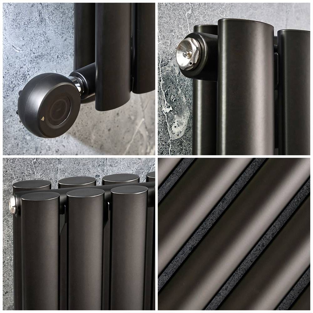 Milano Aruba - Electric Black Horizontal Designer Radiator - Choice of Size and Wi-Fi Thermostat - Plug-In and Hardwired Options