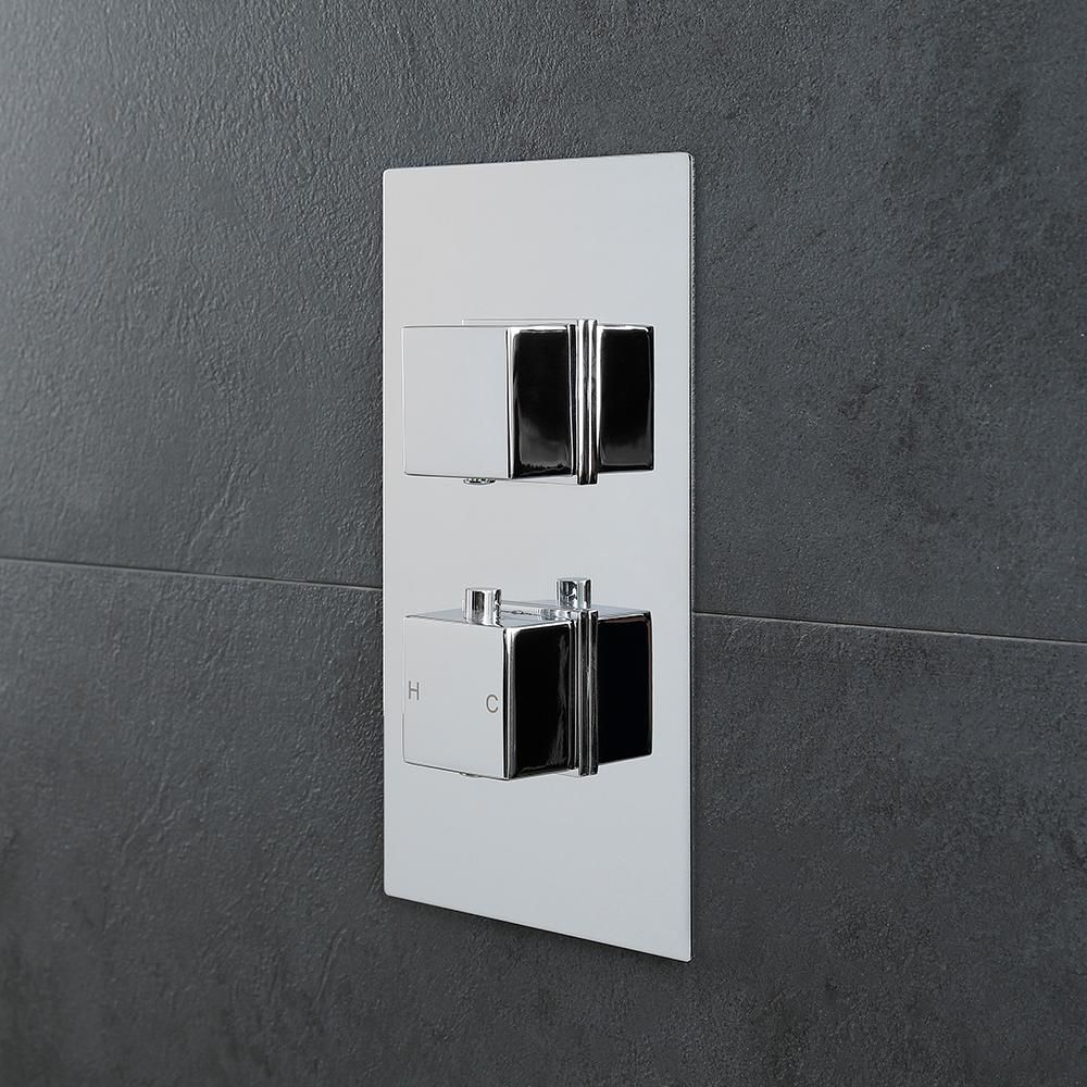 Milano Arvo - Modern 1 Outlet Square Twin Thermostatic Shower Valve - Chrome
