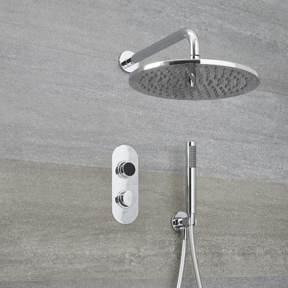 Milano Vis - Chrome Thermostatic Digital Shower with Round Shower Head and Hand Shower (2 Outlet)