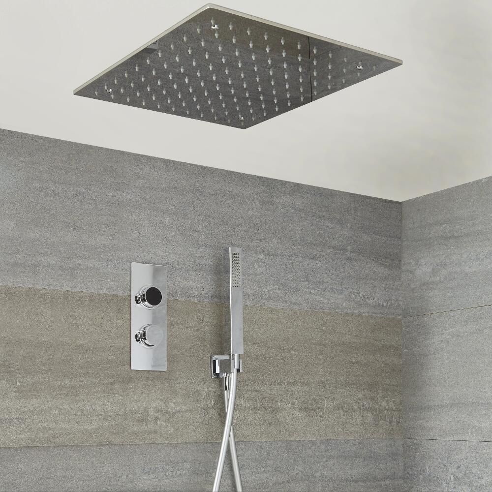Milano Vis - Chrome Thermostatic Digital Shower with Recessed Shower Head and Hand Shower (2 Outlet)