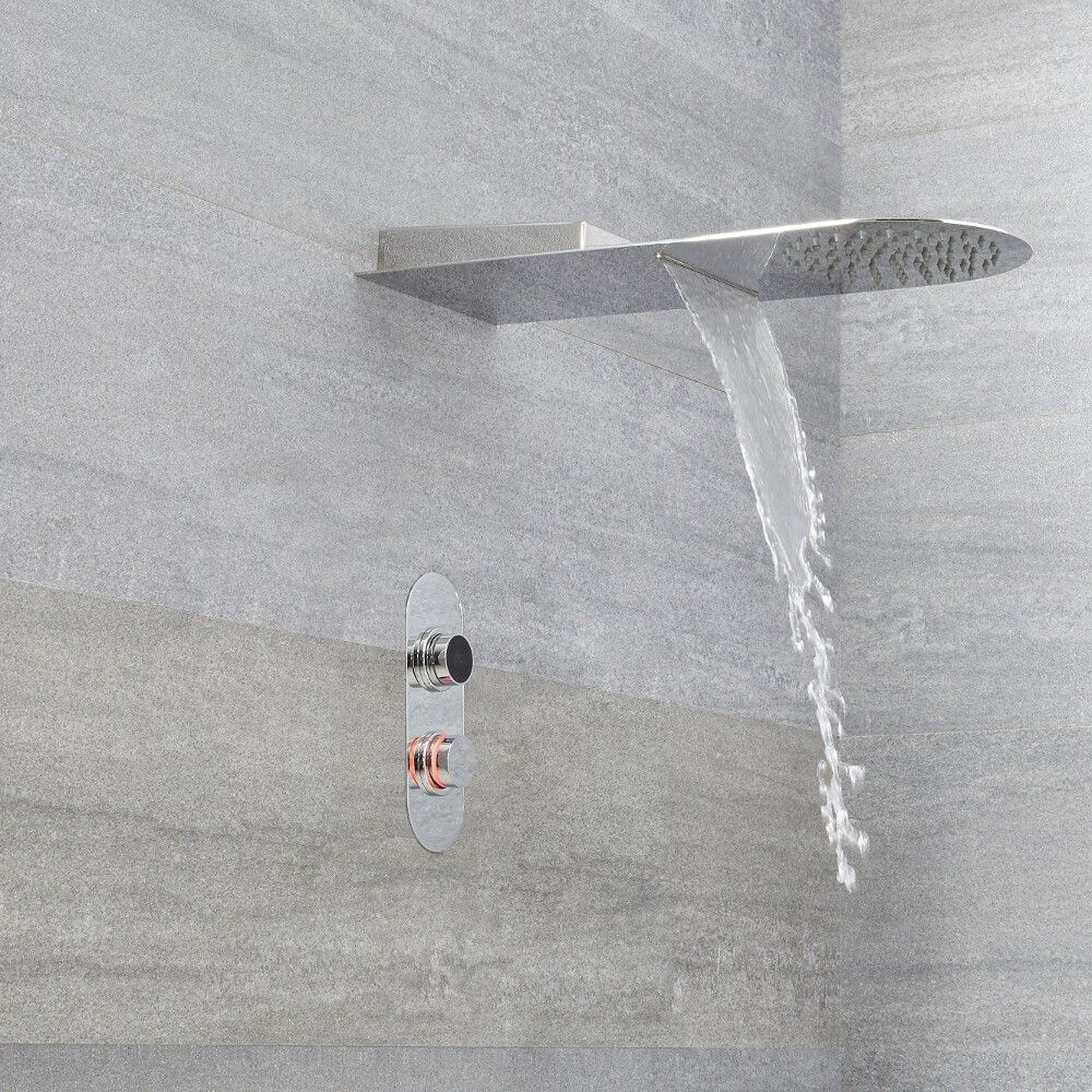 Milano Vis - Chrome Thermostatic Digital Shower with Round Waterblade Shower Head (2 Outlet)
