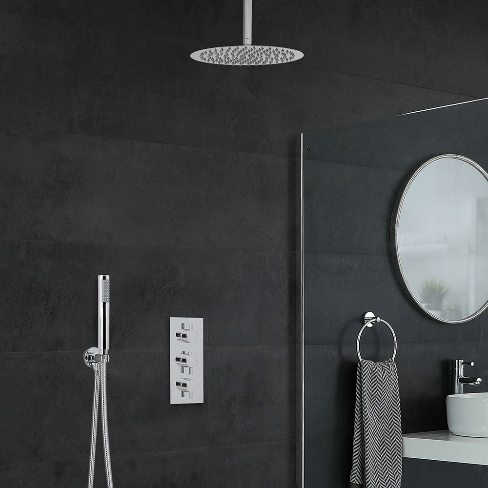 Milano Mirage - Chrome Thermostatic Shower with Ceiling Mounted Shower Head and Hand Shower (2 Outlet)