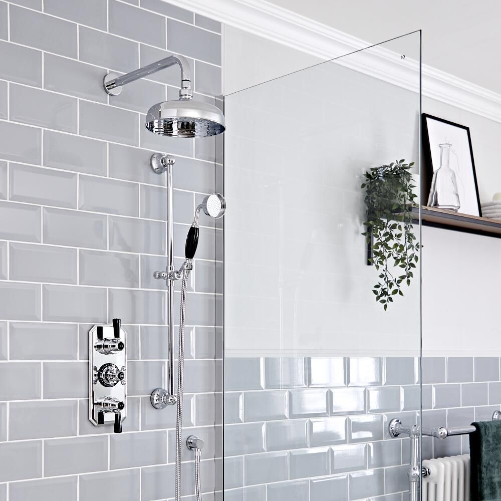Milano Elizabeth - Traditional Concealed Thermostatic Triple Shower Valve - Chrome and Black