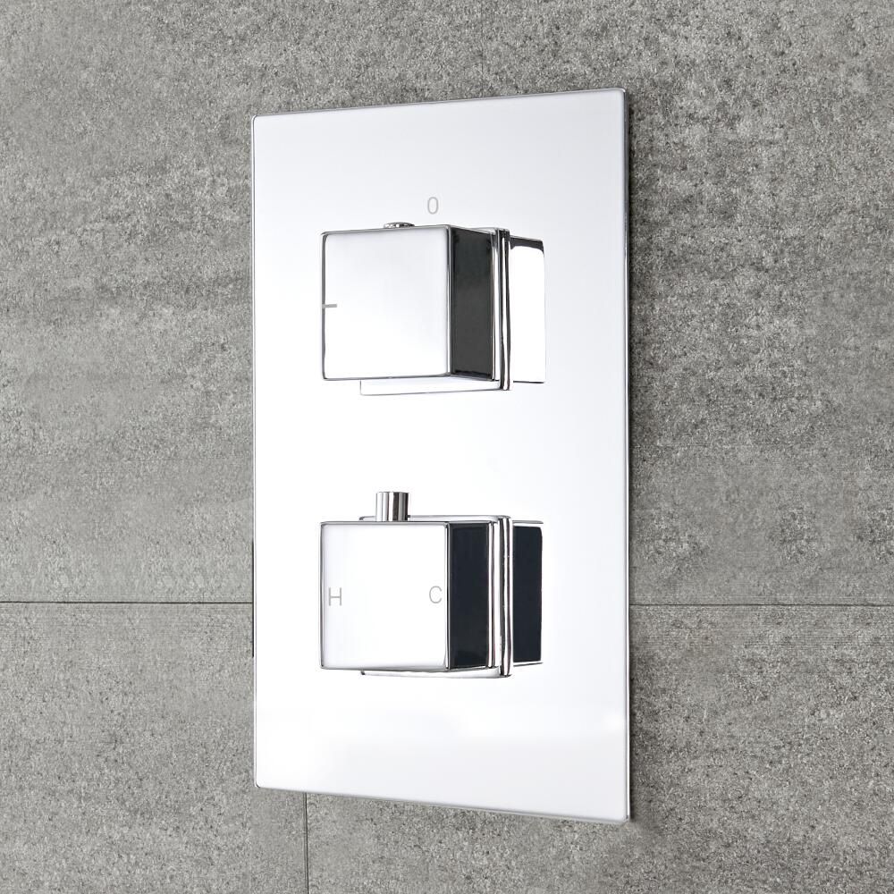 Milano Arvo - Chrome Thermostatic Shower with Rectangular Hand Shower Kit (1 Outlet)
